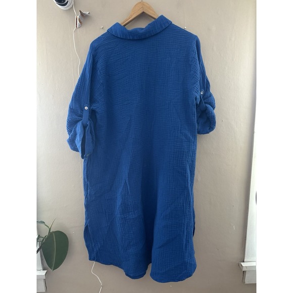 J Jill Women Gauze Midi Dress Size XLP Blue Coastal 100% Cotton Modest Lagenlook - Picture 6 of 11